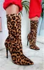 Bottes pour femmes, mi-baril, grande taille, stiletto élastique, imprimé léopard, chaussures pointues à talons hauts, offre spéciale, nouvelle collection