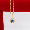 Pendentif mauvais œil bleu avec chaîne ondulée, collier avec pendentif en forme de larme rempli d'or jaune 18 carats, cadeau 289h