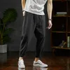 Autumn Cotoon Linen Pants Men Cargo Joggers Casual Sweatpants Techwear Ankle Length Track Trousers