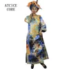 Afrikanska klänningar för kvinnlig afrikansk bazin Riche Design Broderi Designklänning Lång klänning med halsduk A064#234T