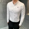 Bee Embroidery Mens Business Shirts Casual Slim Fit Long Sleeve Dress Shirt High Quality Formal Social Black White Shirt Camisa1