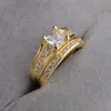 2 шт Пара Кольца 18k желтого золота Заполненные Promise Ring женщин Мужские кольца Установить Классический стиль