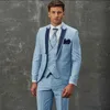 Tuxedos de marié bleu clair, costume 3 pièces à revers pour marié de mariage, mode hommes d'affaires, veste de soirée de bal, blazer (veste + pantalon + cravate + gilet) 2286