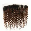 # 1B / 30 Średni Auburn Ombre Indian Głębokie Wave Human Hair 3 Wiązki z czołowymi brązowymi kręconymi włosami splotów z koronkowym zamknięciem czołowym 13x4