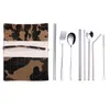 9PCS/SET Portable Cutlery Set For Outdoor Travel 304 Stainless Steel Flatware Set Fork Spoon Straw Dinnerware Sets Student Tableware