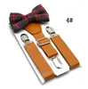 Children PU leather suspender Fashion Baby boys Y-shape adjustable metal smooth buckle belts plaid Bows tie 2pcs sets Y2592