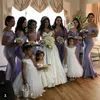 Modest Long Lavendel Mermaid Bridesmaid Dresses 2019 Off The Shoulder Sweep Train Garden Wedding Guest Prom Crows