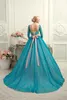 Sexig Teal Scoop Lace Ball Gown Quinceanera Klänningar Lace Up Plus Storlek med Half Sleeve Bow Fashion Färgglada Bröllop Party Gowns Bo8169