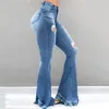 Jean femme trou taille haute évasé avec poches 2021 Streetwear gland Sexy dames pantalon cloche bas maigre Denim Jean pantalon