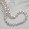 Ashiqi 10-12mm Duży Naturalny Naszyjnik Pearl Słodkowodnych Dla Kobiet Real 925 Sterling Silver Zapięcie White Round Pearl Jewelry Prezent