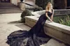 Seksi Backless Siyah Dantel Mermaid Gelinlik Örgün Gelin Modelleri Özelleştirilmiş vestidos de Evlilik Bahçe Örgün Uzun Elbise