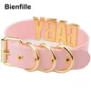 Personalized Charm Kawaii Gold Metal Baby Letters Choker Necklace Women Girl PU Pink Leather Punk Harajuku Collar Word Necklace