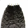 Kinky Em Linha Reta fita em extensões de cabelo humano brasileiro 100g Grosso Yaki pu fita de trama da pele em / em extensões de cabelo 18 "20" 22 "24" 26 "28"