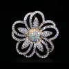 Rose Gold Plated Clear Rhinestone Crystal Diamantes Flower Party Brooch Pins