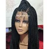 Часть запаса Box Braids парик черного цвета, средний плетеный полный парик фронта шнурка для африканских женщин, синтетическое термостойкое волокно5916167