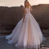 Luxury Ball Gowns Wedding Dresses Jewel Sleeveless Applique Bridal Gowns Lace Sweep Train Fashion Custom Made Dress
