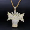 Cubic Zirconia US Dollars Money Bill in Hand Mens Necklace Really Riche personalized New Fashion 14K Gold CZ Hip Hop Punk Rock Rapper Jewelry Gifts for Guys Men Bijoux