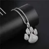 New Hip Hop Iced Out Dog Paw Halsband Hängsmycke Guld Silver Plated Mens Bling Smycken Gift