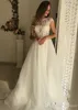 Garden Lace Beach Dresses Applique Cap Hyls Sweep Train Tulle Wedding Dress Bridal Glows Robe de Mariee Vestidos de Novia