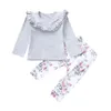 Set di abbigliamento per neonato Set di vestiti per bambina con volant e top in tinta unita + pantaloni di pizzo floreale Set di vestiti per bambina roupa menina