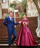 2019 Saudyjska Arabska Burgundia Off Ramiona Długie Prom Dresses Sheer Długie Rękawy Koronkowe Aplikacje Zroszony Boron Vestidos De Fiesta Suknie Wieczorowe