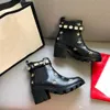 short boots 100% cowhide Belt buckle Metal women Shoes Classic Thick heels Leather designer shoe High heeled Fashion Diamond Lady boot Large size 35-42 us5-us11 With box