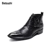 Batzuzhi اليدوية الرجال قصيرة الأحذية المعدنية تلميح تو جلدية سوداء قصيرة الأحذية الذكور العمل ، السلامة كاوبوي أحذية الرجال بوتاس هومبر مشبك