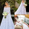 White Lace Wedding Dresses Classic Vintage Princess 3 4 Long Sleeve Off Shoulder Royal Design Bridal Gowns Sweep Trail325G