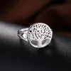 Round Tree of Life Ring Acessórios clássicos jóias 925 Moda Silver Plated Wisdom Tree Rings for Women New Bijoux Gift