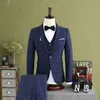 Treliça Do Noivo Smoking Azul Marinho Groomsman Casamento 3 Peça Terno Moda Masculina Business Prom Party Blazer Jaqueta (Jacket + Pants + Tie + Vest) 2558