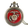 ヴィンテージ米国海兵隊のテーマクォーツ懐中時計ファッションレッドのお土産のペンダントネックレスチェーンミリタリーウォッチトップギフト