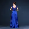 Scoop Neck Satin Long Bridesmaid Dress with Bow Gold Royal Blue Pink Bourgogne Party Dresses Gowns Robe de Soiree9224679