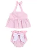 DHL Gratis Frakt Baby Girls Kläder Rosa Solid Top Bow Tassels Korta Barnkläder Toddler Sets Outfits Fashion Billiga Satser BY0826