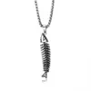 Wholesale-hip hop design stylish cool titanium steel men fish bone pendant necklace 70cm chain