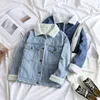 2019 Spring Fur Jean Denim Jacket Women Winter Front Button Flap Pockets Blue Bomber Jacket Coat