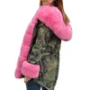겨울 여성 두껍게 핑크 가짜 모피 위장 파카 여성 후드 롱 패션 재킷 오버 코트 플러스 크기 M-5XL3230