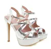 Stor liten storlek 33 till 40 41 42 43 Guld Silverplattform Högklackat Brud Bröllop Skor Lyx Kvinnor Designer Öppna Toe Heels