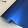 Revestimiento de vinilo mate metálico azul para coche con burbuja de aire, película de vinilo mate cromado, película satinada azul, pegatina para envolver vehículos Foil294M