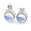 Luckyshine 10 Pair 925 Silver For Women Retro Round White Moonstone Gems Fashion Europe popular Stud Earrings Free Shippings