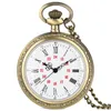 Retro Brons Zwart / Wit / Beige Dial Pocket Watch met Rome Nummer Ketting Ketting Quartz Analoge Horloges voor Vrouwen Mannen Gift