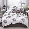 4 pçs conjunto de cama algodão super king capa edredão conjunto moda folha cinza poliéster capa edredão king size luxo sets318m