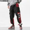 Fuodrao Hip Hop Streetwear Kolor Patchwork Kieszenie Spodnie Cargo Mężczyźni Harajuku Mężczyźni Jogger Długość Harem Spodnie Dna K171