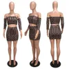 Designer de duas peças conjunto de luxo padrão geométrico recortado top + saias sexy dois peças vestidos estilo rua roupas mulheres 2 cores quentes