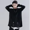 Men ripped destroyed hole knitted sweater hip hop punk pullover men couple striped vintage oversize knitwear loose jersey hombre