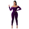 Women Velvet Jumpsuits 2 Piece Outfits Long Sleeve Bodysuit Tops Skinny Long Pants Jumpsuit Tracksuit Sets