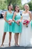 Выполненное на заказ мятно-зеленое/бирюзовое короткое пляжное платье подружки невесты длиной до колена, драпированное платье подружки невесты для свадебной вечеринки