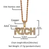 Collana con pendente RICH con lettera di diamanti ghiacciata con catena da tennis da 4 mm Regalo di gioielli hip-hop da uomo con zirconi completi