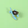 Alfinetes de esmalte azul tartaruga broches femininos concha de tartaruga crachá de textura única animal marinho alfinete de lapela roupas mochila joias presente para amigo