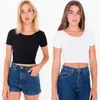 Solidna koszulka Kobiety Sexy Crop Top Top Krótki Rękaw Topy Ladies Basic Crew Neck Koszulka