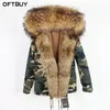 OFTBUY Jaqueta de inverno verde casual feminina parka casaco de pele real grande gola de pele de guaxinim natural com capuz parkas casacos quentes